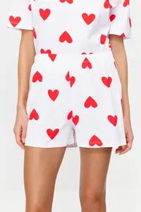 TRENDYOLMİLLA White 100% Cotton Kalpli OF shorts Knitting Pajama Set - Image 6