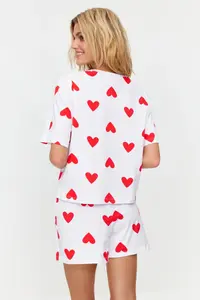 TRENDYOLMİLLA White 100% Cotton Kalpli OF shorts Knitting Pajama Set - Image 7