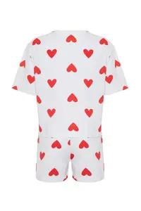 TRENDYOLMİLLA White 100% Cotton Kalpli OF shorts Knitting Pajama Set - Image 9