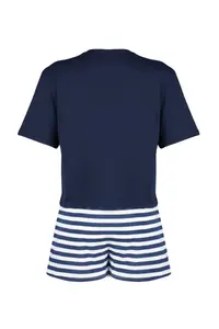 TRENDYOLMİLLA Navy Blue 100% Cotton Teddy Bear OF shorts Knitting Pajama Set - Image 8