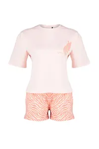 TRENDYOLMİLLA Pink 100% Cotton Zebra Printed OF shorts Knitting Pajama Set - Image 7