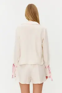 TRENDYOLMİLLA Ecru tied up/Ribbon/with bow and Piped Viscose OF shorts Weaving Pajama Set - Image 6