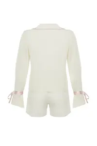 TRENDYOLMİLLA Ecru tied up/Ribbon/with bow and Piped Viscose OF shorts Weaving Pajama Set - Image 8