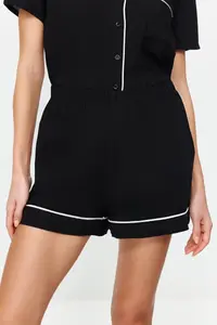 TRENDYOLMİLLA Black Piping Detailed Viscose OF shorts Weaving Pajama Set - Image 5