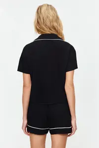 TRENDYOLMİLLA Black Piping Detailed Viscose OF shorts Weaving Pajama Set - Image 6
