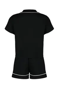 TRENDYOLMİLLA Black Piping Detailed Viscose OF shorts Weaving Pajama Set - Image 7