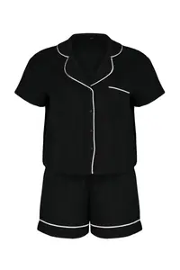 TRENDYOLMİLLA Black Piping Detailed Viscose OF shorts Weaving Pajama Set - Image 8