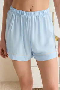 TRENDYOLMİLLA Mavi Piping Detailed Viscose OF shorts Weaving Pajama Set - Image 4