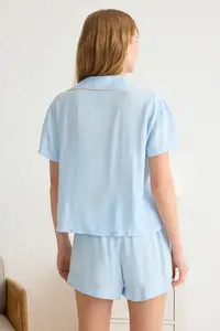 TRENDYOLMİLLA Mavi Piping Detailed Viscose OF shorts Weaving Pajama Set - Image 5