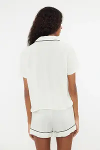 TRENDYOLMİLLA White Piping Detailed Viscose OF shorts Weaving Pajama Set - Image 5