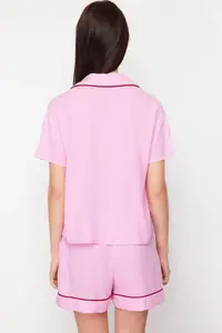 TRENDYOLMİLLA Pink Piping Detailed Viscose OF shorts Weaving Pajama Set - Image 6