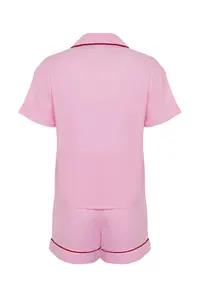 TRENDYOLMİLLA Pink Piping Detailed Viscose OF shorts Weaving Pajama Set - Image 8
