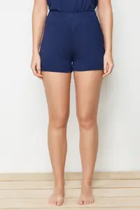 TRENDYOLMİLLA Premium Navy Blue Rope Sleeveless Viscose OF shorts Knitting Pajama Set - Image 5