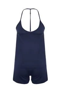 TRENDYOLMİLLA Premium Navy Blue Rope Sleeveless Viscose OF shorts Knitting Pajama Set - Image 8