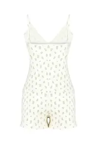 TRENDYOLMİLLA Ecru Cotton Floral Lace Rope Sleeveless Ribbed OF shorts Knitting Pajama Set - Image 8