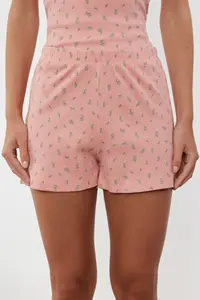 TRENDYOLMİLLA Powder Pink Cotton Floral Lace Rope Sleeveless Ribbed OF shorts Knitting Pajama Set - Image 4