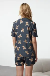 TRENDYOLMİLLA Anthracite Teddy Bear Viscose OF shorts Weaving Pajama Set - Image 6