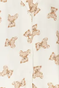 TRENDYOLMİLLA Beige Teddy Bear Viscose OF shorts Weaving Pajama Set - Image 5