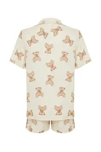 TRENDYOLMİLLA Beige Teddy Bear Viscose OF shorts Weaving Pajama Set - Image 8
