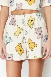 TRENDYOLMİLLA Ecru 100% Cotton Teddy Bear OF shorts Knitting Pajama Set - Image 5