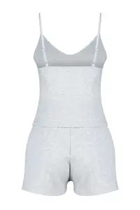 TRENDYOLMİLLA Gray Melange Lace Rope Sleeveless Ribbed OF shorts Knitting Pajama Set - Image 8