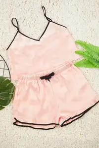 TRENDYOLMİLLA Salmon Piping and Ribbon/Bow/Binding Detailed Satin OF shorts Weaving Pajama Set - Image 7