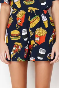 TRENDYOLMİLLA Navy Blue-Multicolored 100% Cotton Slogan Embroidered OF shorts Knitting Pajama Set - Image 5