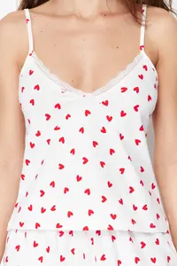 TRENDYOLMİLLA White 100% Cotton Kalpli Lace Rope Sleeveless OF shorts Knitting Pajama Set - Image 4