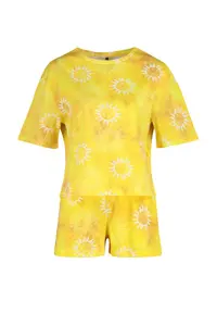 TRENDYOLMİLLA Yellow 100% Cotton Sun Patterned OF shorts Knitting Pajama Set - Image 8