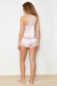 TRENDYOLMİLLA Powder Pink Heart Lace Back Detailed Rope Sleeveless Satin OF shorts Weaving Pajama Set - Image 7