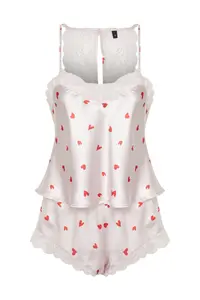 TRENDYOLMİLLA Powder Pink Heart Lace Back Detailed Rope Sleeveless Satin OF shorts Weaving Pajama Set - Image 8