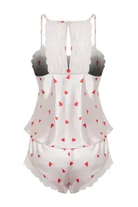TRENDYOLMİLLA Powder Pink Heart Lace Back Detailed Rope Sleeveless Satin OF shorts Weaving Pajama Set - Image 9