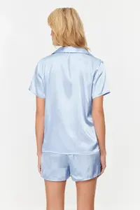TRENDYOLMİLLA Mavi Satin OF shorts Weaving Pajama Set - Image 7