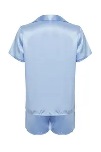 TRENDYOLMİLLA Mavi Satin OF shorts Weaving Pajama Set - Image 9