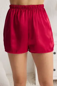 TRENDYOLMİLLA Burgundy Satin OF shorts Weaving Pajama Set - Image 7