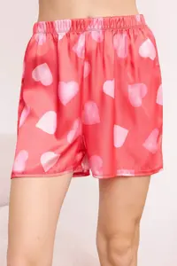 TRENDYOLMİLLA Pink-Multicolored Kalpli Satin Weaving Pajama Set - Image 3