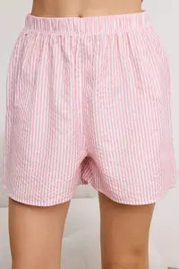 TRENDYOLMİLLA Pink 3 Sets Dowry Set Striped Rope Sleeveless Poplin Bra-Shirt-OF shorts Weaving Pajama Set - Image 4