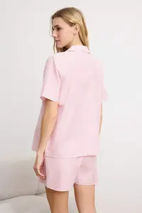 TRENDYOLMİLLA Pink 3 Sets Dowry Set Striped Rope Sleeveless Poplin Bra-Shirt-OF shorts Weaving Pajama Set - Image 5
