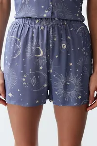 TRENDYOLMİLLA Women Couple Blue Galaxy Patterned Viscose OF shorts Weaving Pajama Set - Image 6