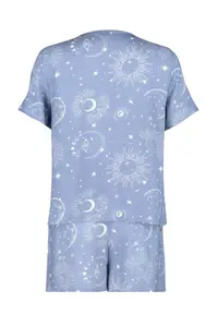 TRENDYOLMİLLA Women Couple Blue Galaxy Patterned Viscose OF shorts Weaving Pajama Set - Image 9
