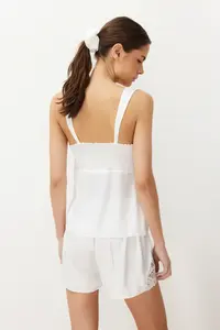 TRENDYOLMİLLA Bride/Bridal White Lace Ribbon/with bow with buckle Satin OF shorts Weaving Pajama Set - Image 6
