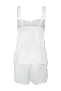 TRENDYOLMİLLA Bride/Bridal White Lace Ribbon/with bow with buckle Satin OF shorts Weaving Pajama Set - Image 9