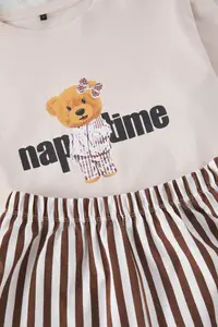 TRENDYOLMİLLA Women Couple Multicolored 100% Cotton Teddy Bear Striped OF shorts Knitting Pajama Set - Image 3