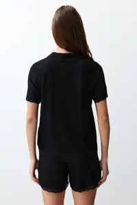 TRENDYOLMİLLA Black Lace Viscose OF shorts Weaving Pajama Set - Image 6
