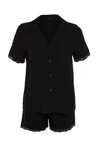 TRENDYOLMİLLA Black Lace Viscose OF shorts Weaving Pajama Set - Image 7