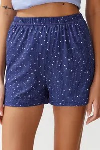 TRENDYOLMİLLA Mavi 100% Cotton Star Patterned OF shorts Knitting Pajama Set - Image 5