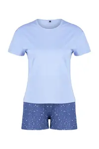 TRENDYOLMİLLA Mavi 100% Cotton Star Patterned OF shorts Knitting Pajama Set - Image 7