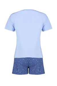 TRENDYOLMİLLA Mavi 100% Cotton Star Patterned OF shorts Knitting Pajama Set - Image 8