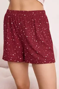 TRENDYOLMİLLA Burgundy-Pink 100% Cotton Star Patterned OF shorts Knitting Pajama Set - Image 3