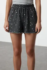 TRENDYOLMİLLA Gray Melange Galaxy Patterned Baby Overlock Detailed OF shorts Knitting Pajama Set - Image 4